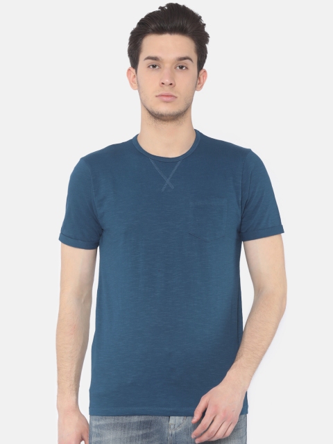 

Cherokee Men Blue Solid Round Neck Pure Cotton T-shirt