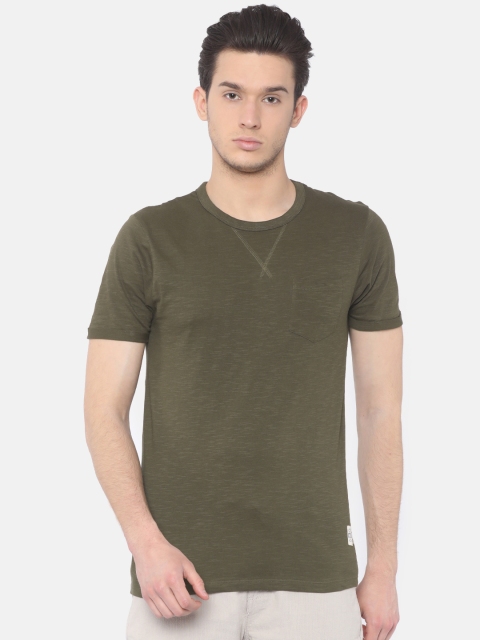 

Cherokee Men Olive Green Solid Round Neck T-shirt