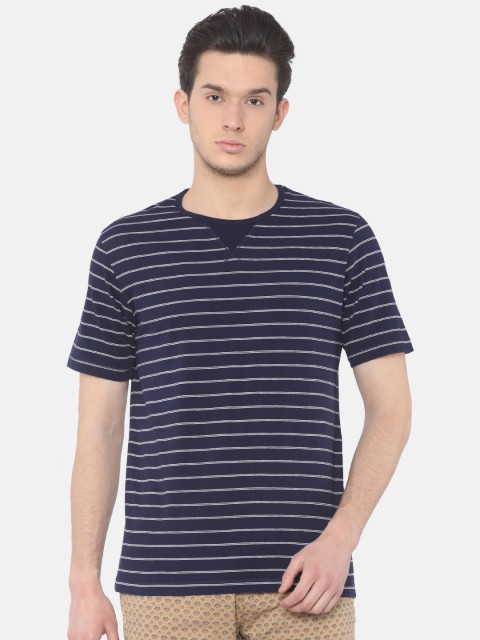 

Cherokee Men Navy Blue Striped Round Neck T-shirt