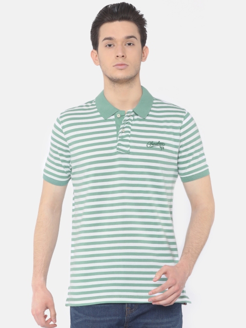 

Cherokee Men Green & White Striped Polo Collar T-shirt