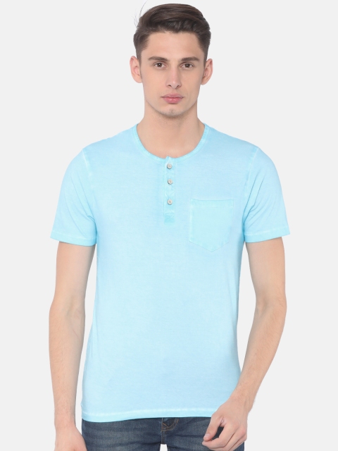 

Cherokee Men Blue Solid Henley Neck T-shirt
