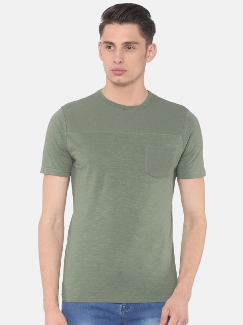 

Cherokee Men Olive Green Solid Round Neck T-shirt