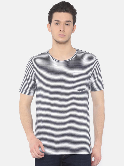 

Cherokee Men Navy Blue & White Striped Slim Fit T-shirt