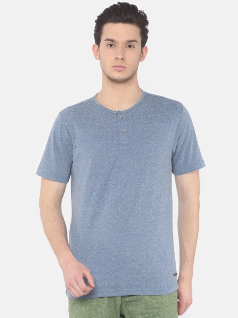 

Cherokee Men Blue Self Design Henley Neck T-shirt