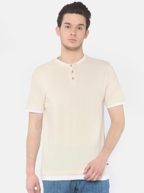 

Cherokee Men Beige Self Design Round Neck T-shirt