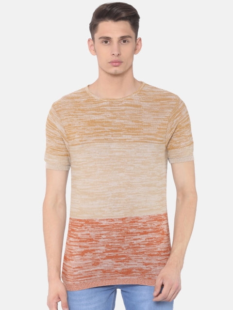 

Cherokee Men Beige Striped Round Neck T-shirt