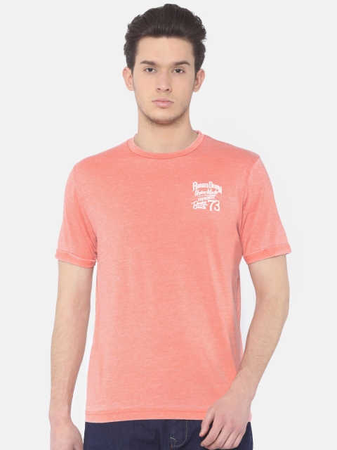 

Cherokee Men Coral Pink Solid Round Neck T-shirt