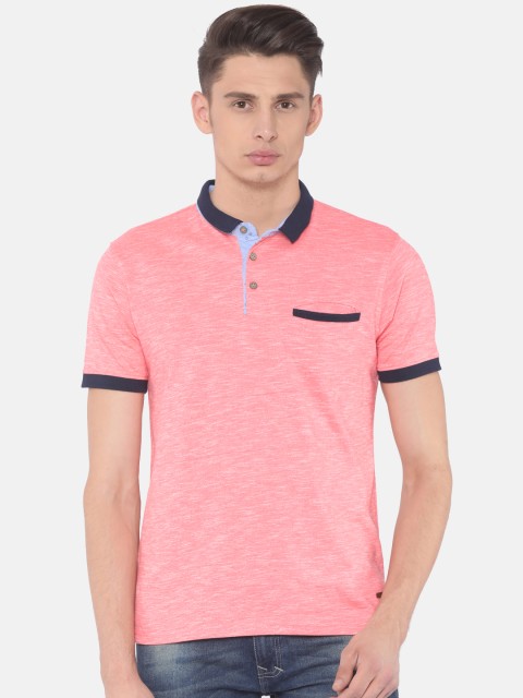 

Cherokee Men Coral Pink Solid Polo Collar T-shirt