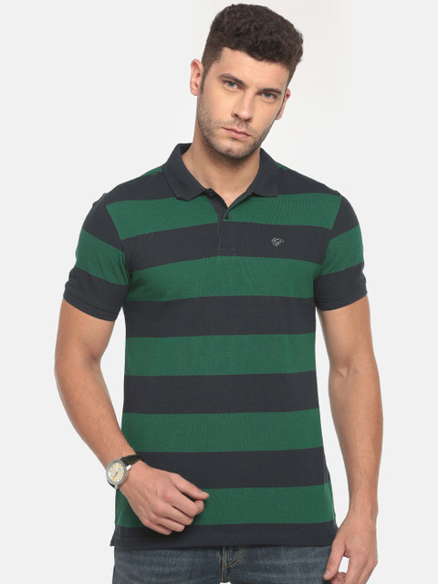 

Ruggers Men Navy & Green Striped Polo Collar T-shirt, Navy blue