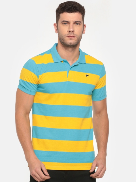 

Ruggers Men Yellow & Blue Striped Polo Collar T-shirt