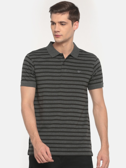 

Ruggers Men Black & Charcoal Grey Striped Polo Collar T-shirt
