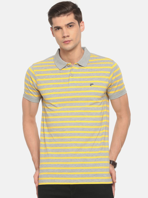 

Ruggers Men Yellow Striped Polo Collar T-shirt