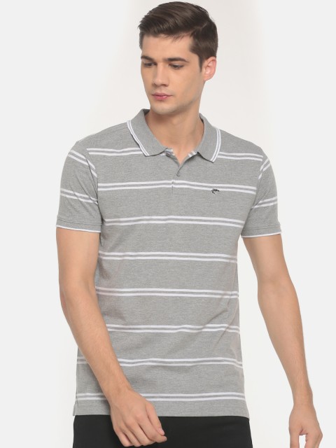 

Ruggers Men Grey & White Striped Polo Collar T-shirt