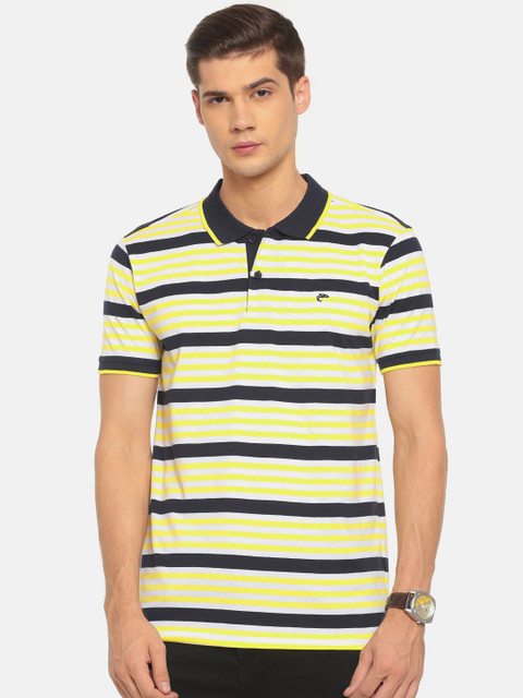 

Ruggers Men Yellow Striped Polo Collar T-shirt