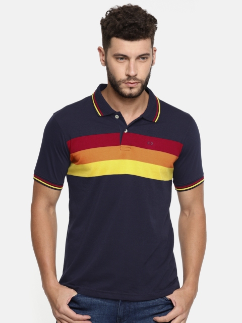 

Colt Men Navy Striped Polo Collar T-shirt, Navy blue
