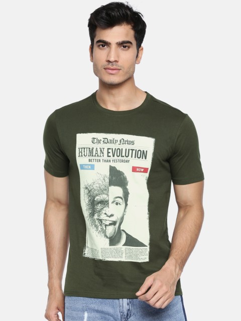 

Colt Men Olive Green Printed Round Neck T-shirt