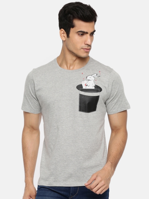 

Colt Men Grey Melange Printed Round Neck T-shirt