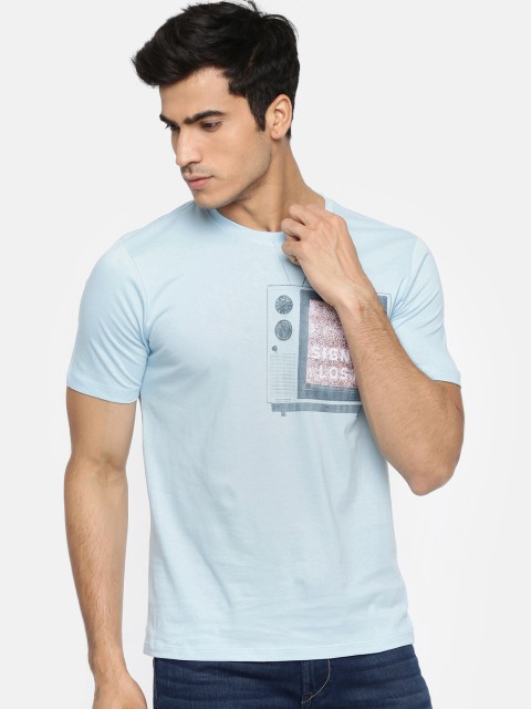 

Colt Men Blue Printed Round Neck Pure Cotton T-shirt
