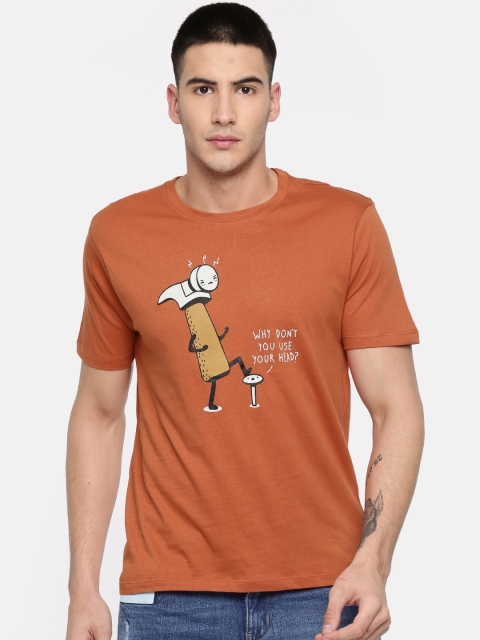 

Colt Men Rust Orange Printed Round Neck T-shirt