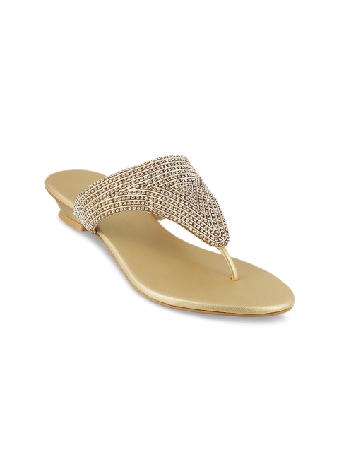 

Metro Women Gold-Toned Solid Synthetic Open Toe Flats