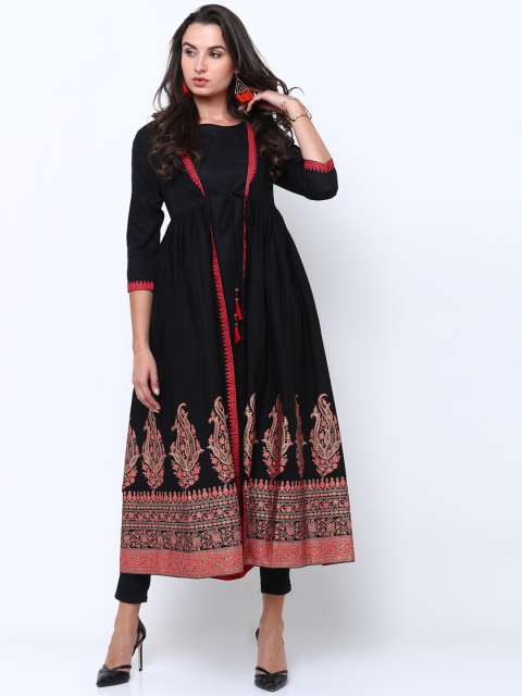 

Vishudh Women Black & Red Printed Anarkali Kurta