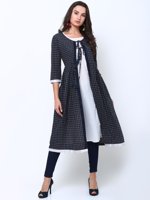 

Vishudh Women Navy Blue & White Printed Anarkali Kurta