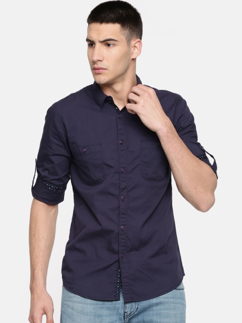 

Colt Men Navy Blue Regular Fit Solid Casual Shirt