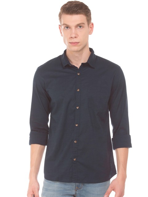 

Ruggers Men Navy Blue Regular Fit Solid Casual Shirt