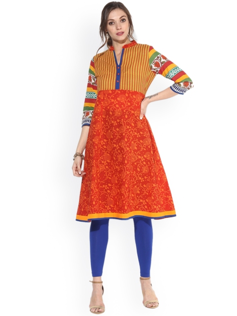 

Sangria Women Rust Printed A-Line Kurta, Red