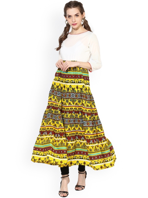 

Sangria Women Yellow Printed A-Line Kurta