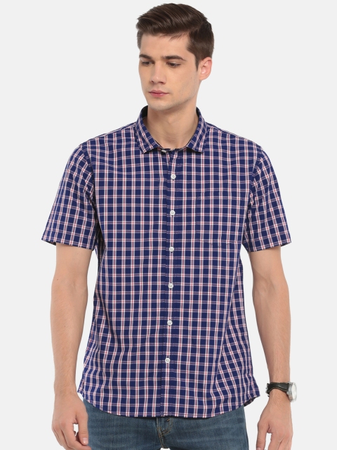 

Ruggers Men Navy Blue & Pink Checked Casual Shirt