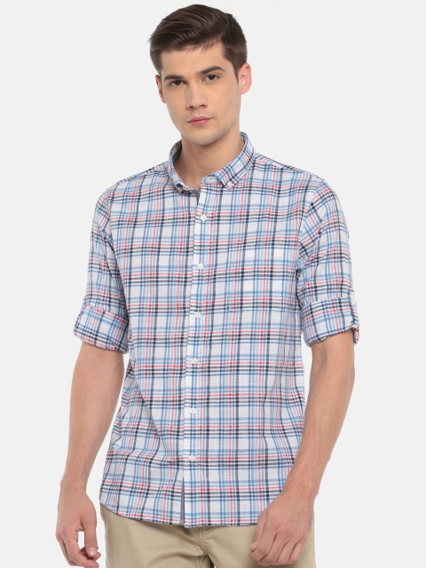 

Ruggers Men White & Blue Regular Fit Checked Casual Shirt