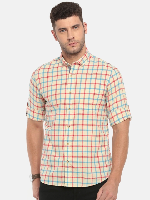 

Ruggers Men Off-White & Blue Regular Fit Checked Casual Shirt