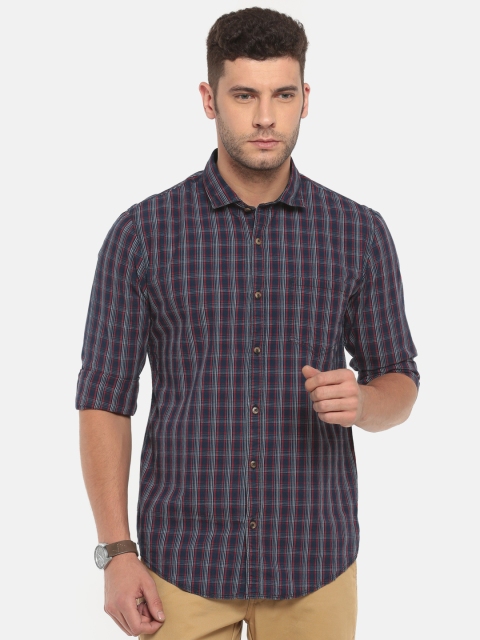 

Ruggers Men Red & Navy Blue Regular Fit Indigo Dyed Checked Casual Shirt