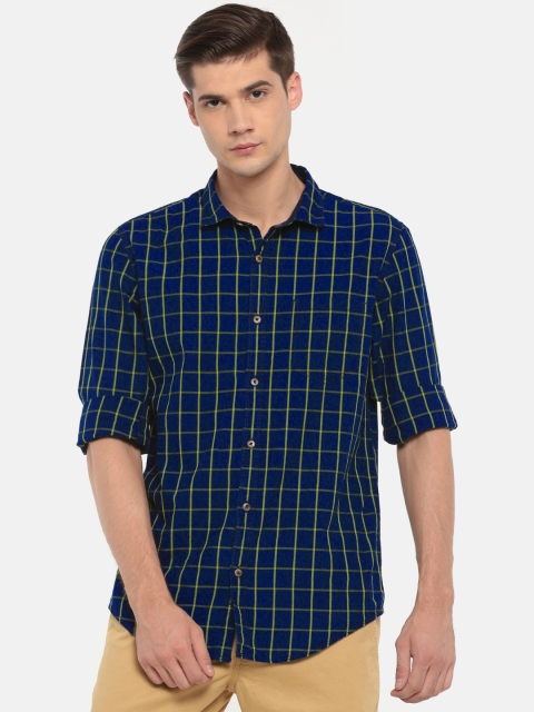 

Ruggers Men Navy Blue & Green Checked Regular Fit Casual Shirt