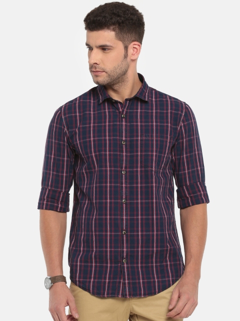 

Ruggers Men Red & Navy Regular Fit Checked Casual Shirt