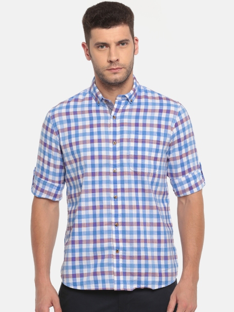 

Ruggers Men Blue & White Regular Fit Checked Casual Shirt