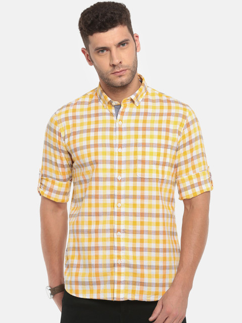 

Ruggers Men Yellow & Off-White Regular Fit Checked Casual Shirt