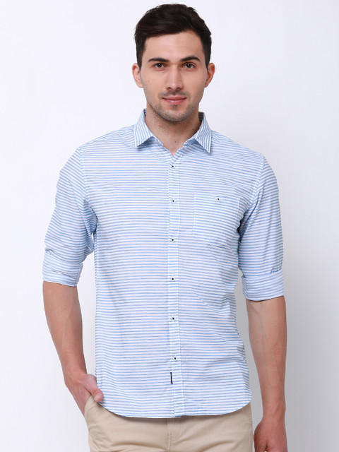 

LOCOMOTIVE Men White & Blue Slim Fit Striped Casual Shirt