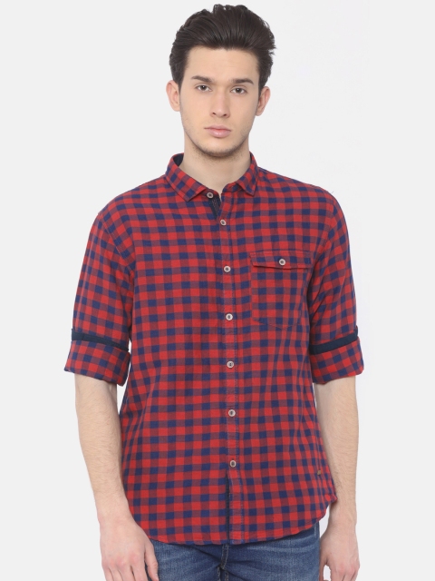 

Cherokee Men Red & Blue Regular Fit Checked Casual Shirt