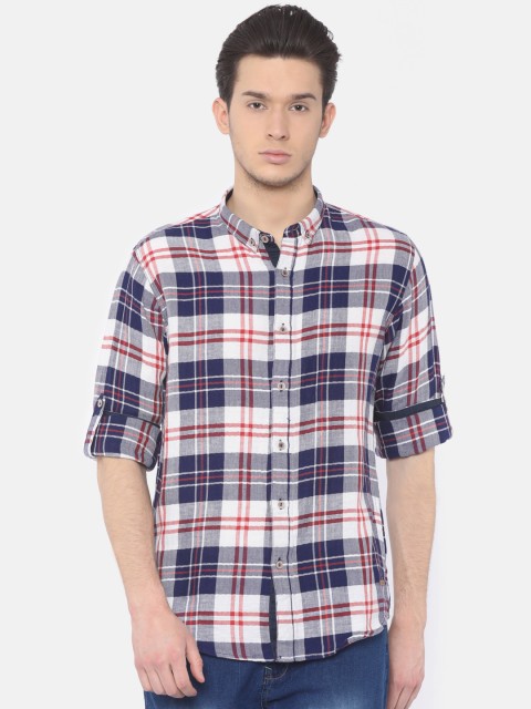 

Cherokee Men Navy & White Regular Fit Checked Casual Shirt, Navy blue