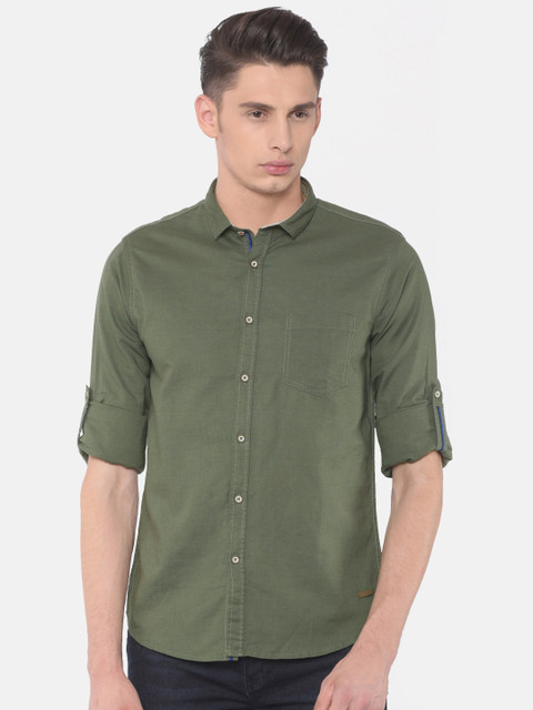 

Cherokee Men Olive Green Contemporary Regular Fit Solid Casual Shirt
