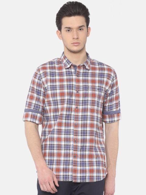 

Cherokee Men Orange & Navy Blue Solid Casual Shirt