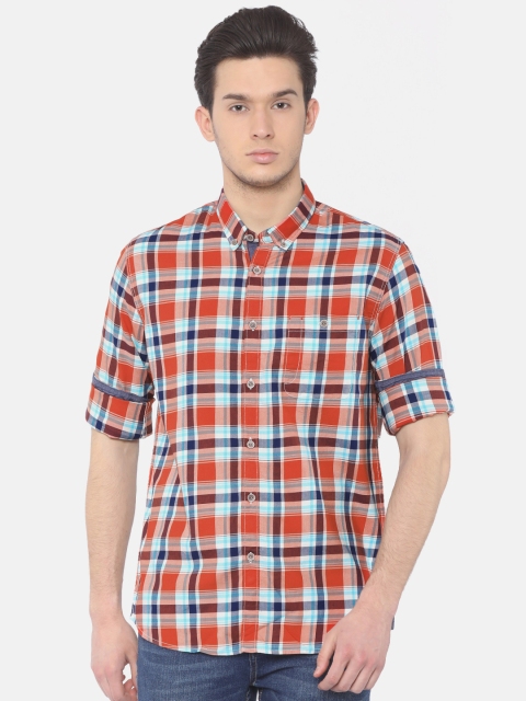 

Cherokee Men Orange & Blue Regular Fit Checked Casual Shirt