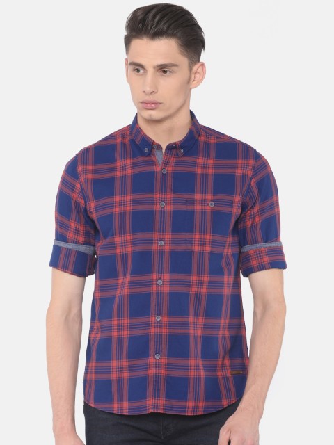 

Cherokee Men Navy Blue & Red Regular Fit Checked Casual Shirt