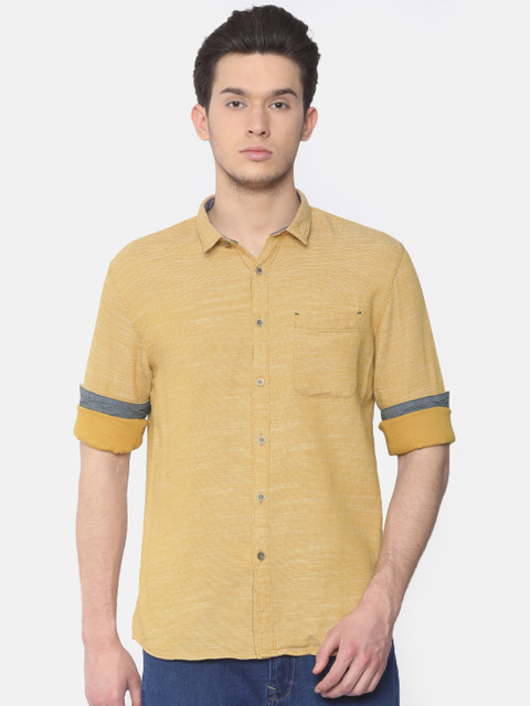 

Cherokee Men Mustard Yellow Contemporary Regular Fit Self Design Casual Shirt