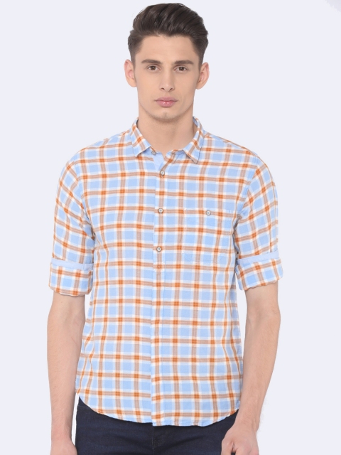 

Cherokee Men Blue & Orange Regular Fit Checked Casual Shirt