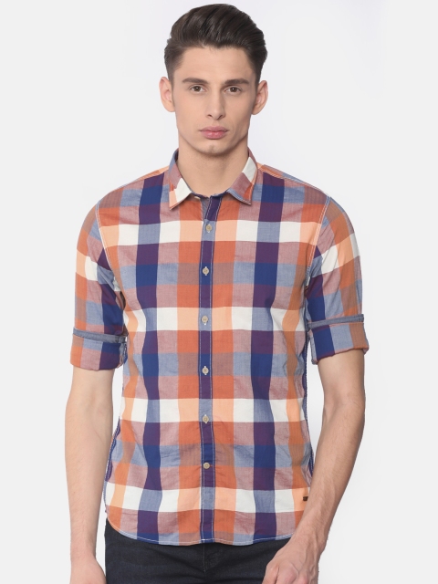 

Cherokee Men Orange & Blue Regular Fit Checked Casual Shirt