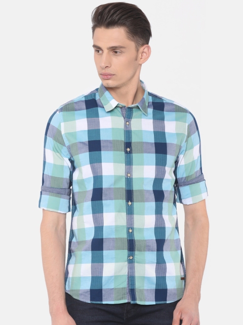 

Cherokee Men Teal & Green Regular Fit Checked Casual Shirt
