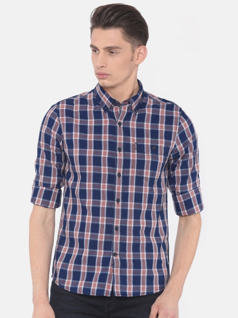 

Cherokee Men Blue & Orange Slim Fit Checked Casual Shirt